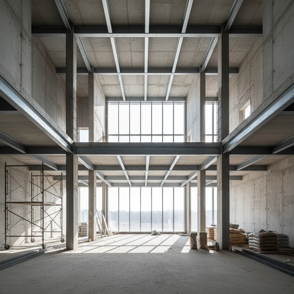 Interior de casa moderna aún en construcción con espacio abierto