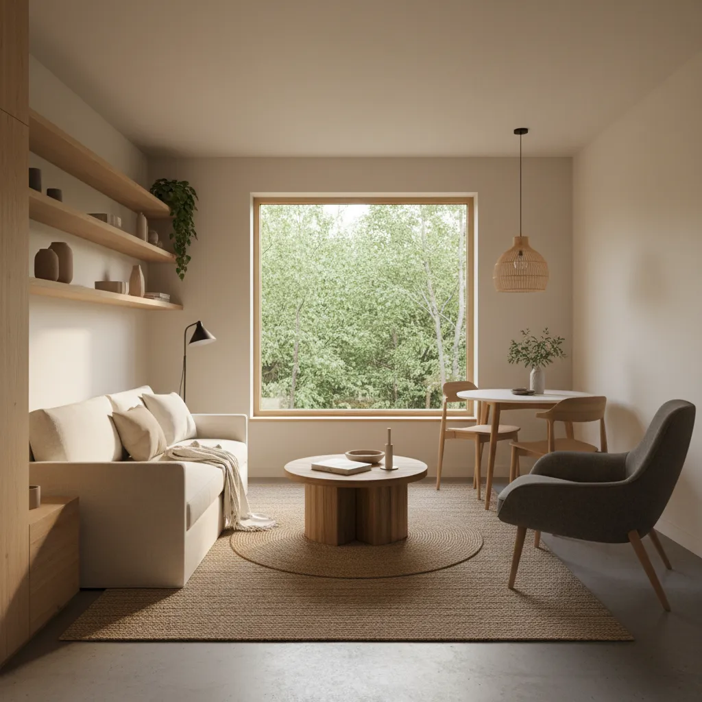 Interior moderno de casa pequeña bien optimizada