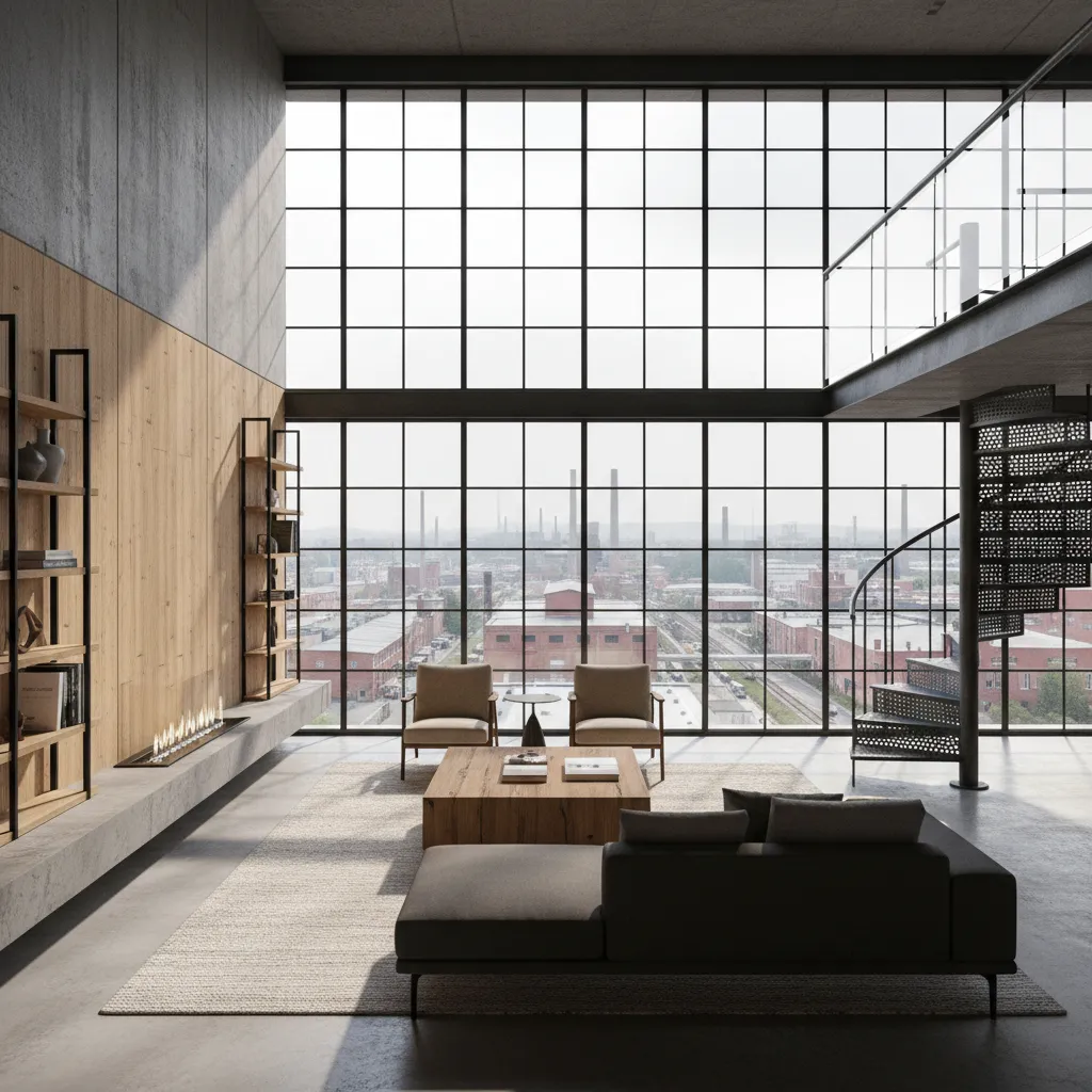Interior moderno de una vivienda construida sobre una nave industrial