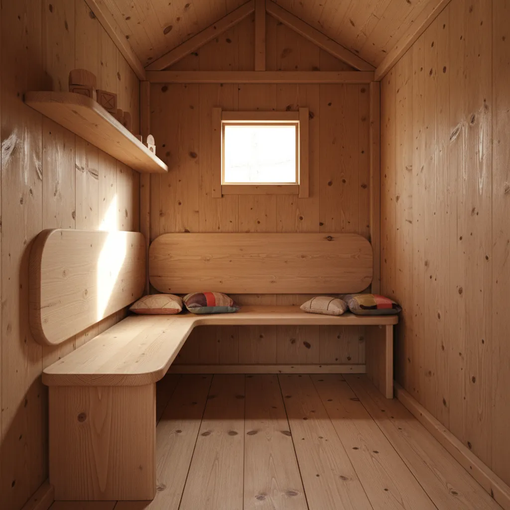 Interior sencillo de una casa infantil de madera
