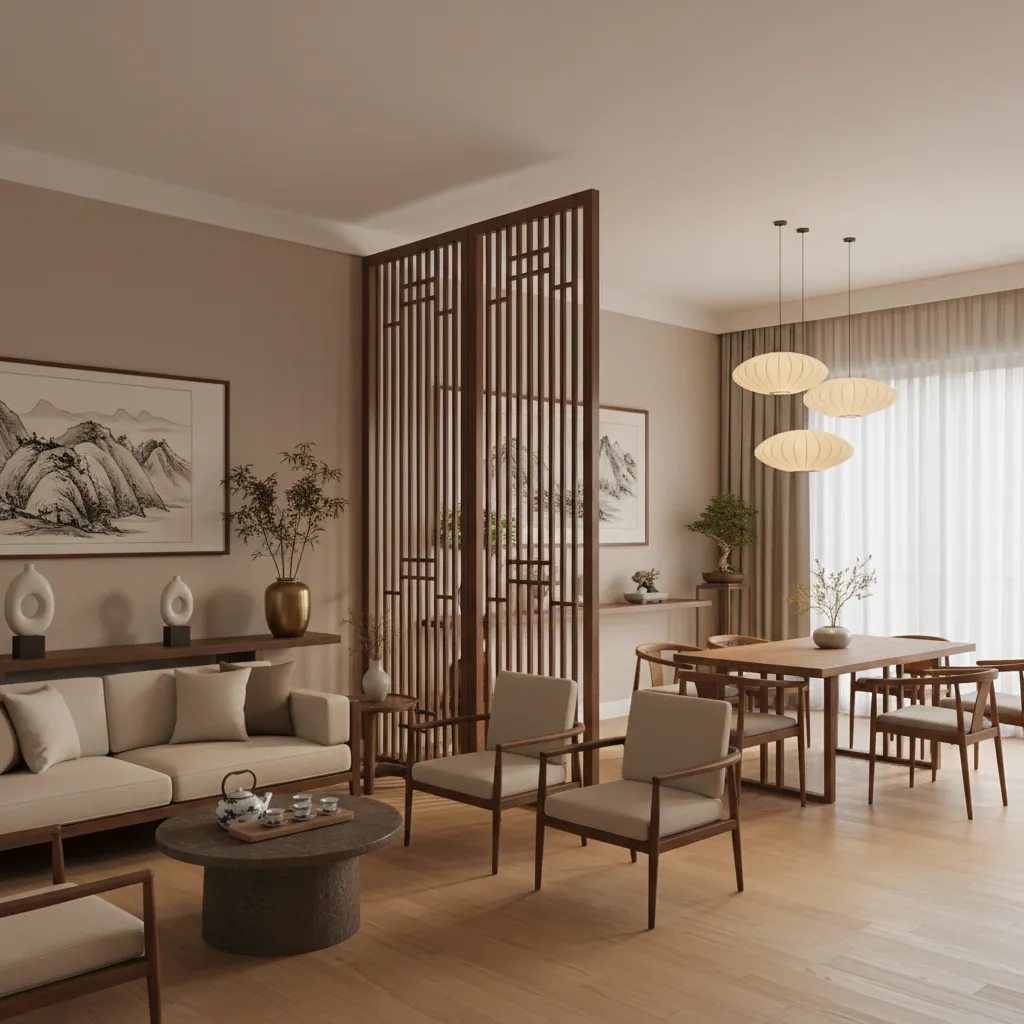 Apartamento moderno con detalles de decoración china minimalista
