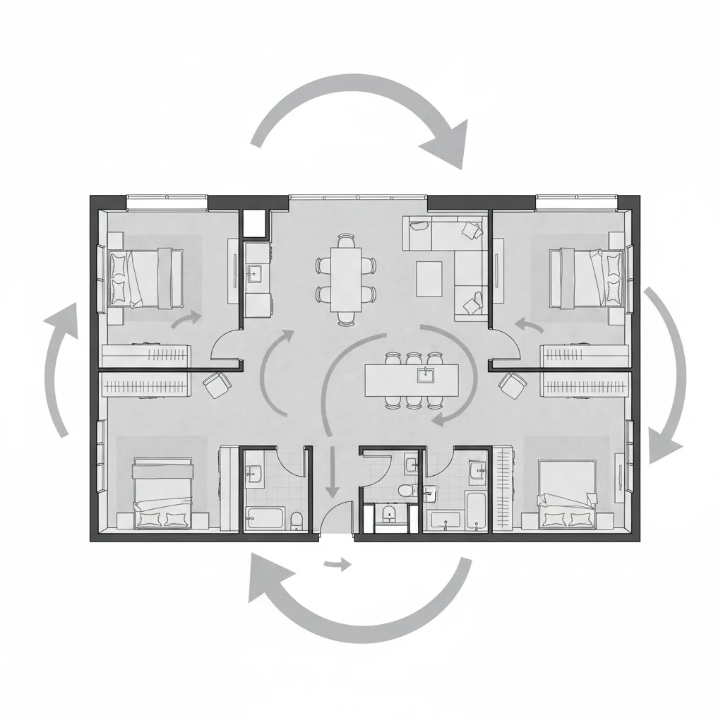 Diagrama de circulación dentro de un plano de vivienda