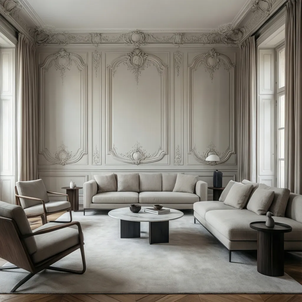 Interior moderno con inspiración clásica del estilo Luis XVI