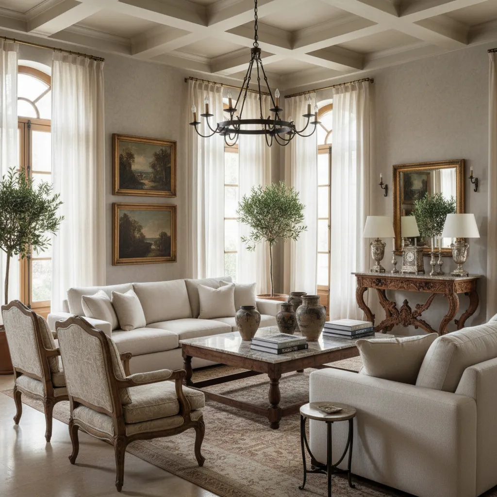 Salón elegante con mezcla de muebles clásicos y contemporáneos