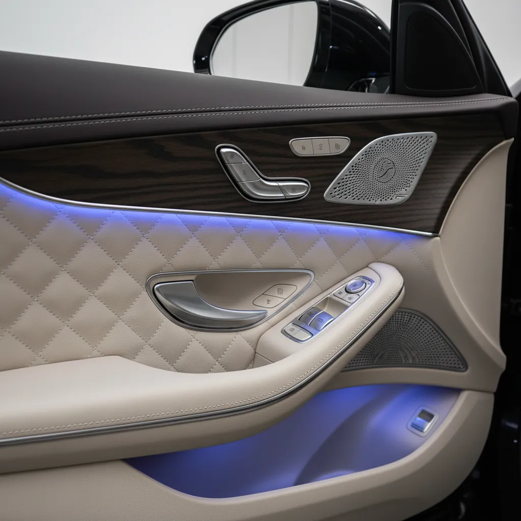 Interior de coche con molduras y luz ambiental en las puertas