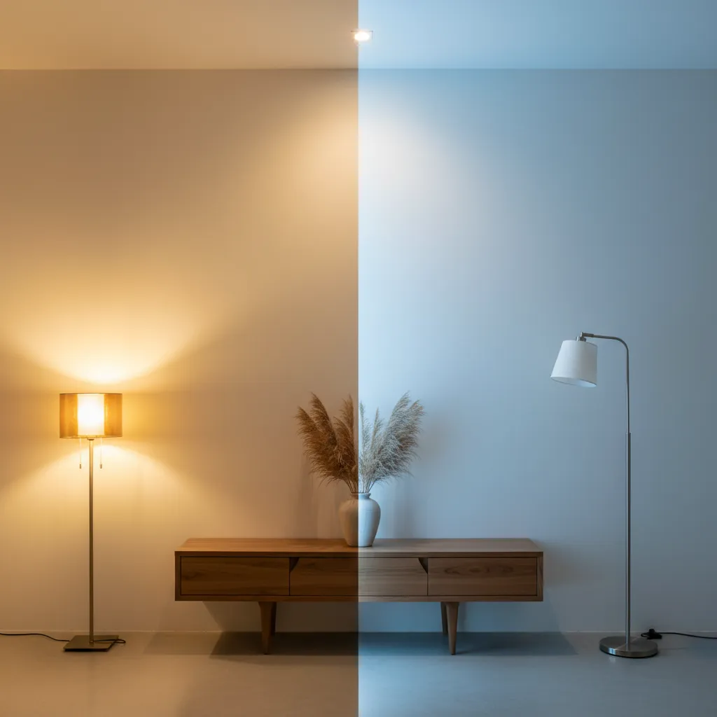 Comparación de un mismo color con iluminación cálida y fría