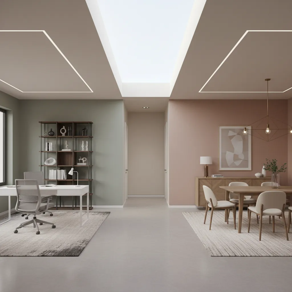 Interior layout showing coordinated paint colors between rooms