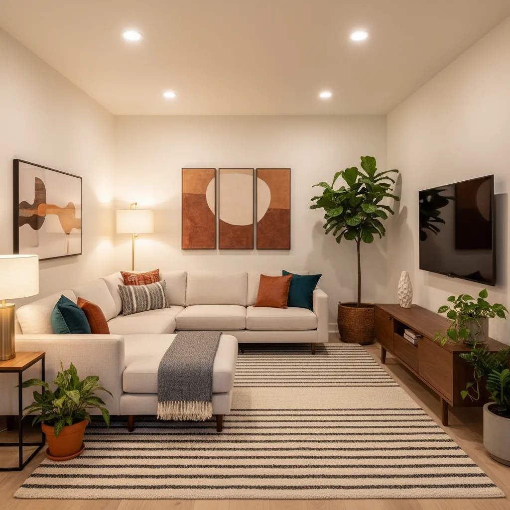 Salón elegante con decoración completa y muebles coordinados