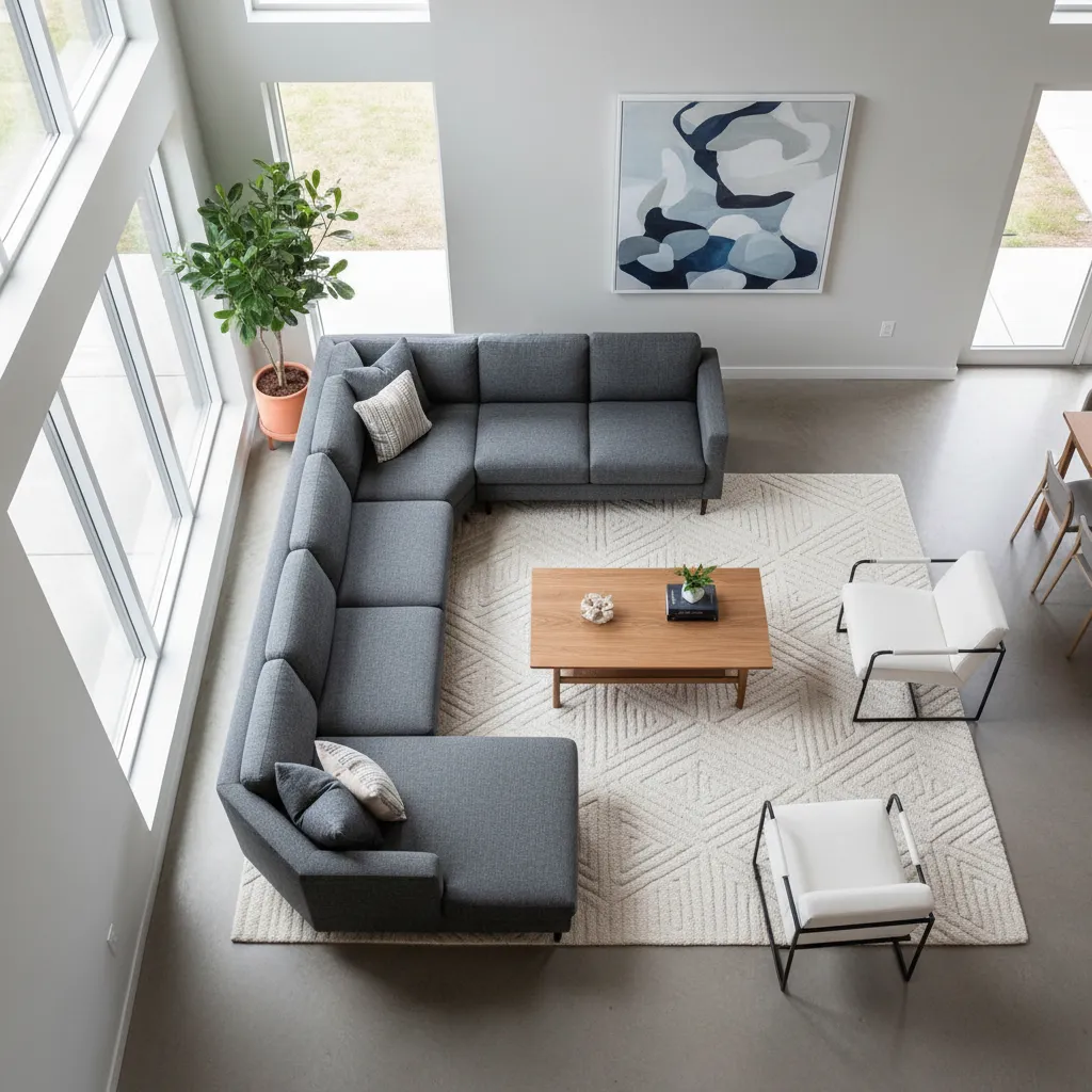 Vista de un plano 3D de sala de estar diseñado digitalmente