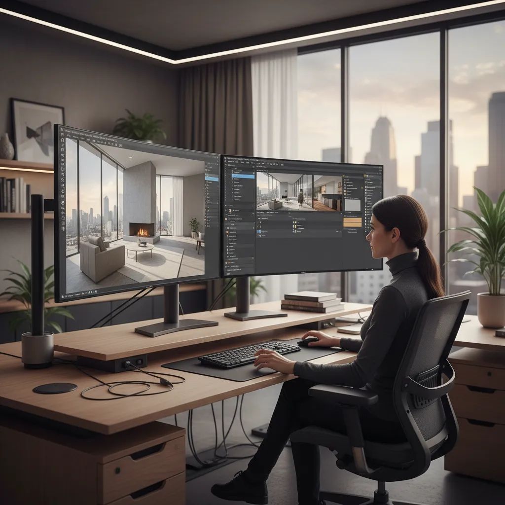 Modelo 3D de un espacio interior mostrado en pantalla de ordenador