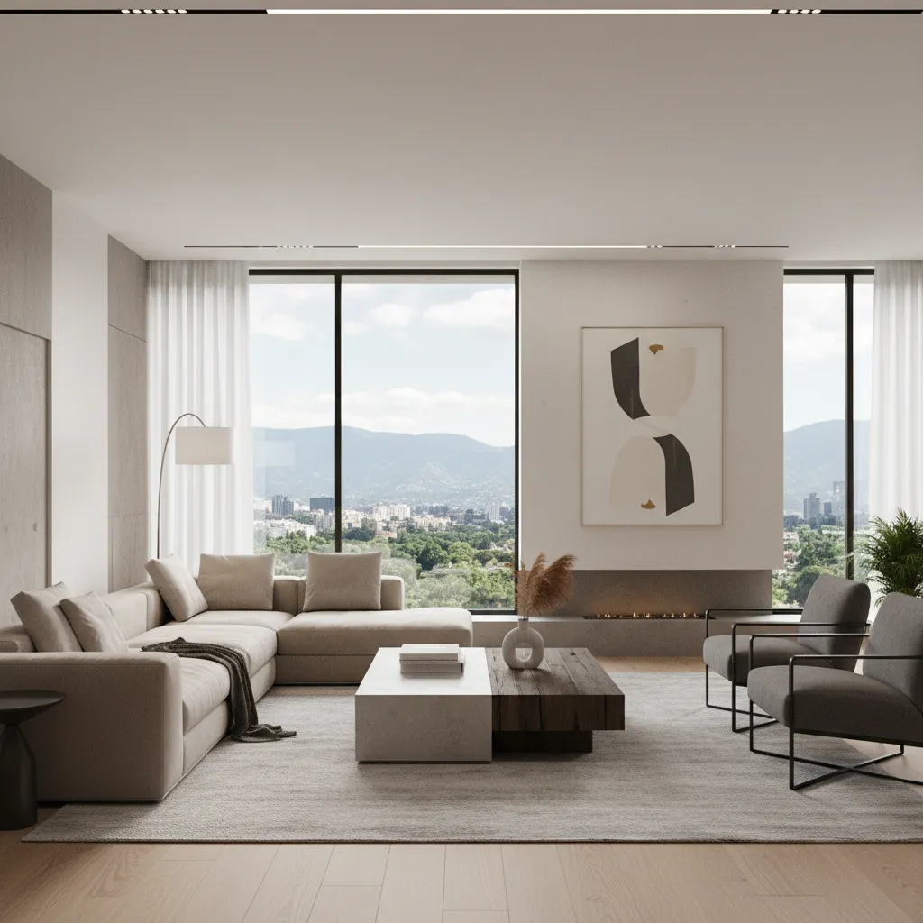 Modelo 3D de un salón moderno con muebles y distribución visible