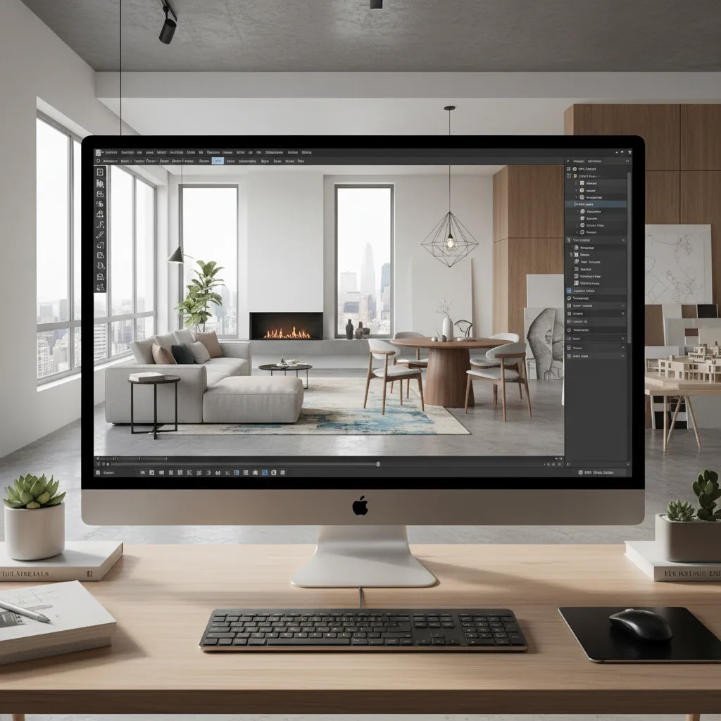 pantalla mostrando modelo 3D de un apartamento diseñado por estudiantes