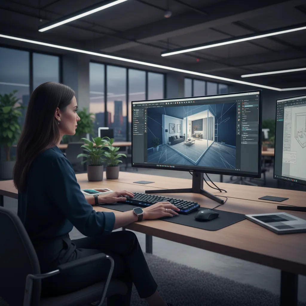 Diseñador trabajando en un modelo 3D de un apartamento