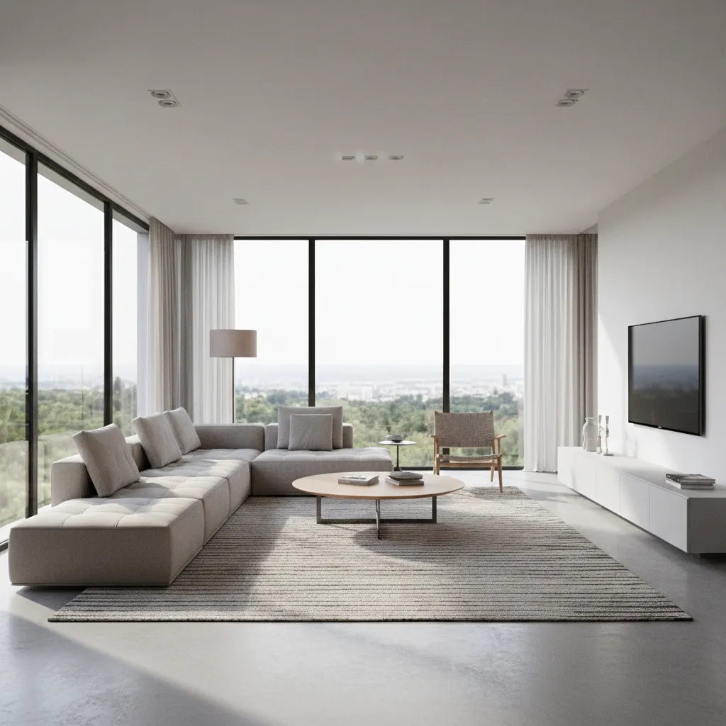 3D modeled living room interior design scene with furniture and lighting preview