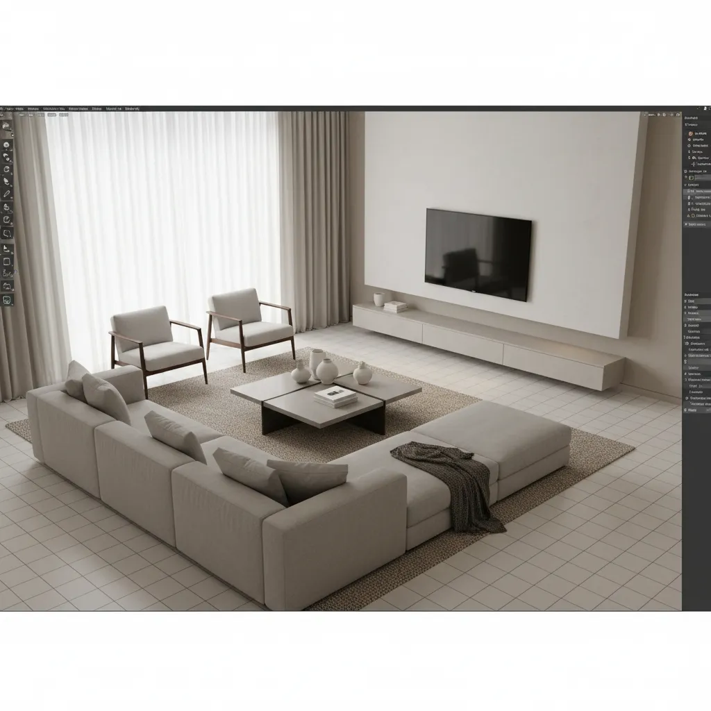 3D interior room model with furniture layout used in design software