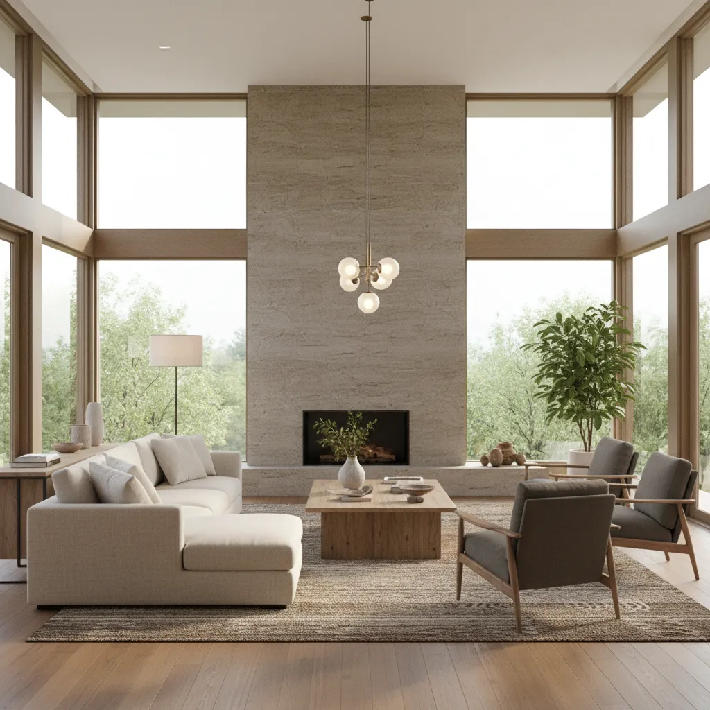 Render realista de un salón diseñado profesionalmente