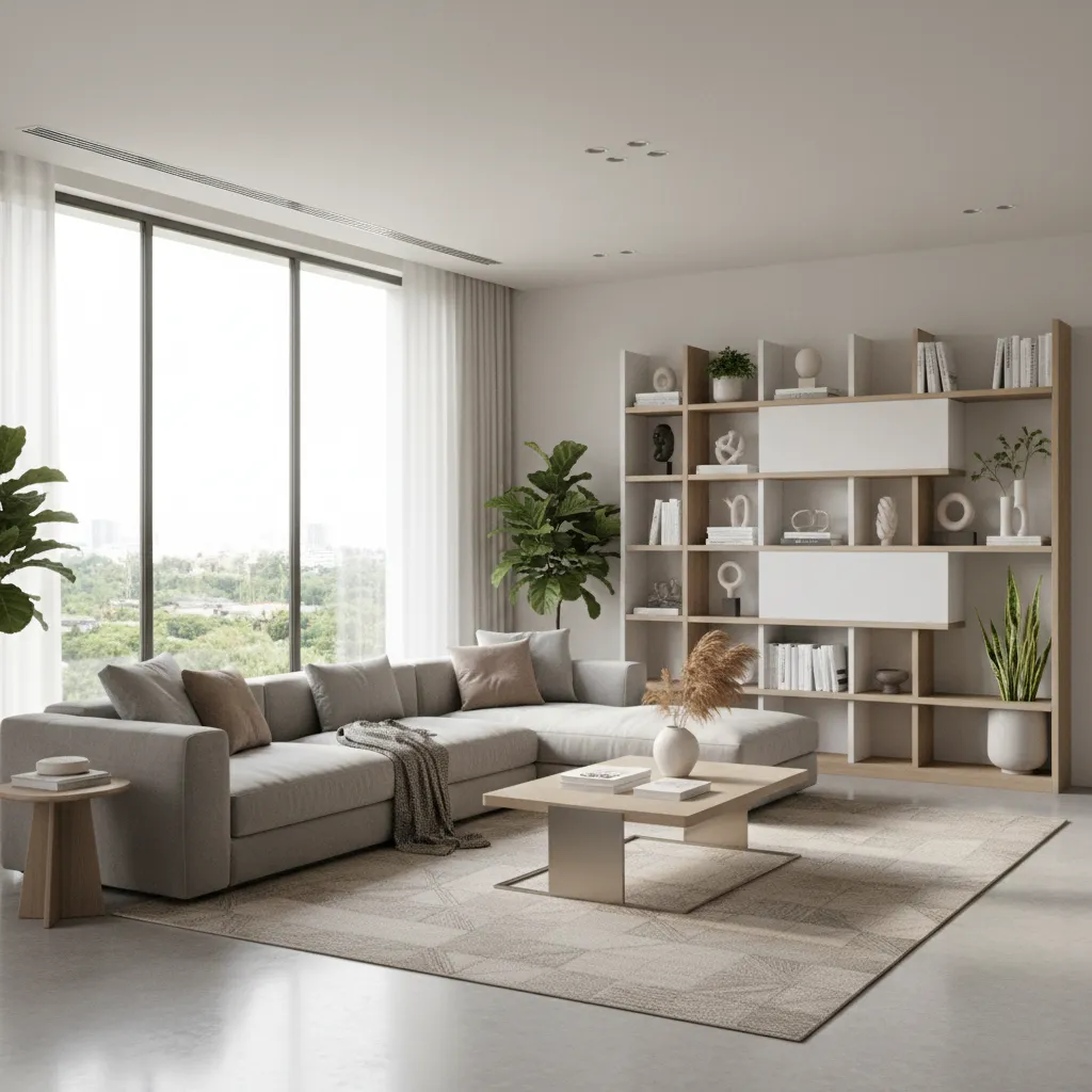 photorealistic living room 3D render used in interior design portfolio