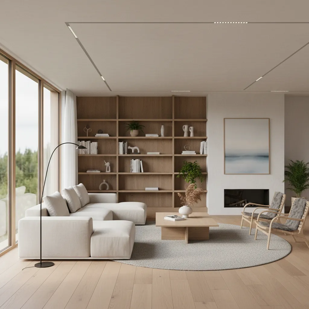 Photorealistic interior design render of modern living room