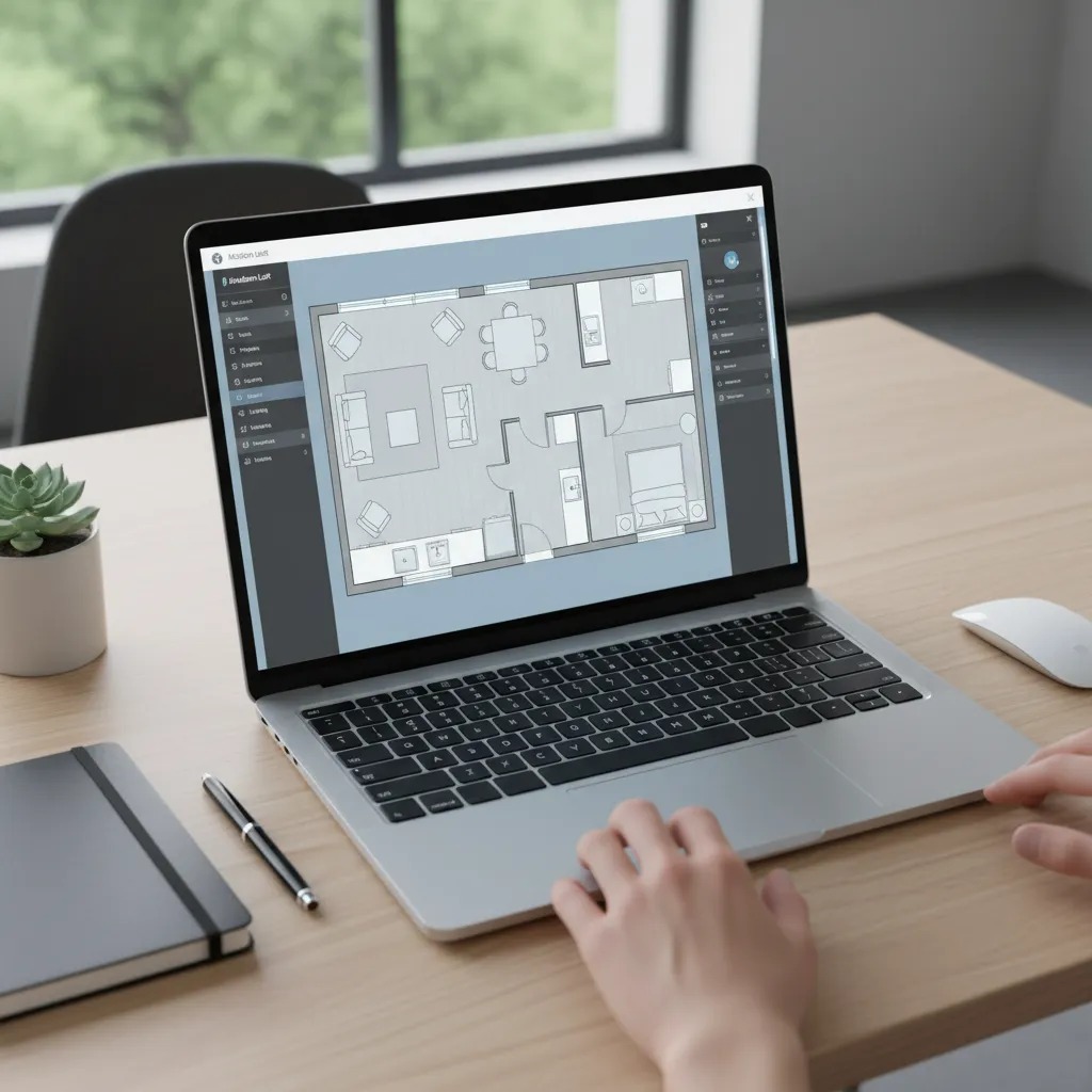 Plano digital de una vivienda en una aplicación de diseño de interiores