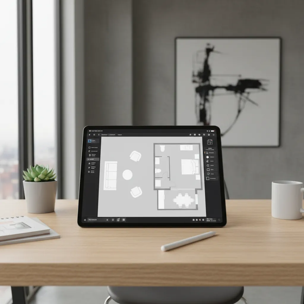 Pantalla mostrando un plano digital de una vivienda con muebles colocados