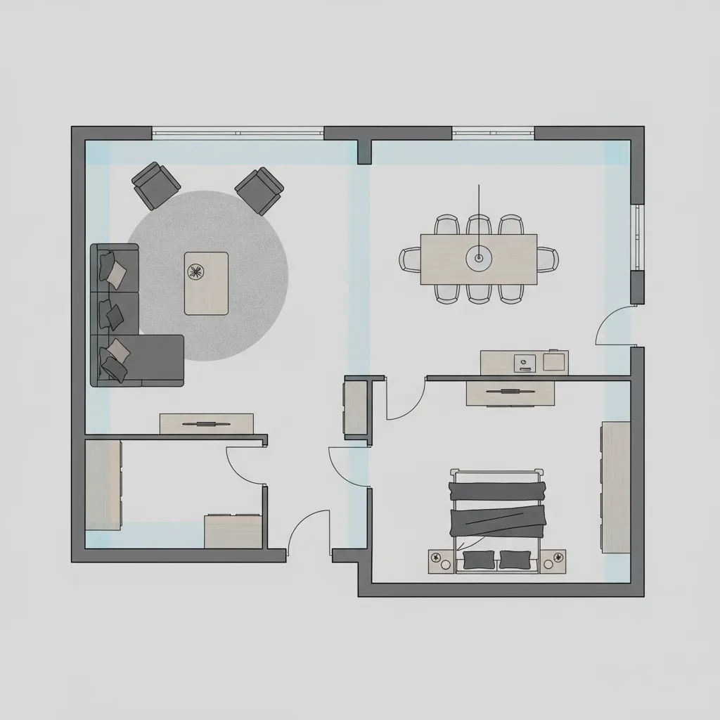 plano digital de distribución de muebles creado con app de diseño interior