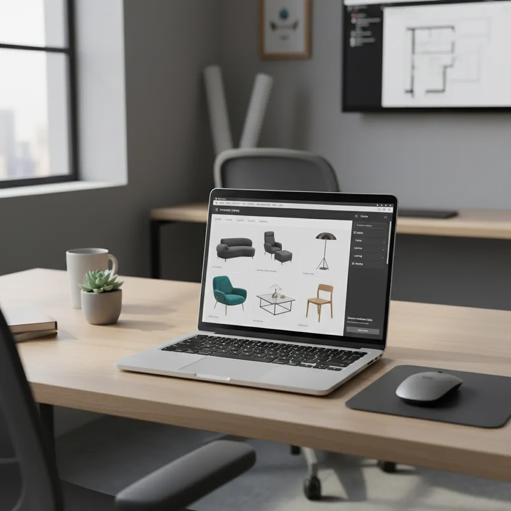 Biblioteca digital de muebles dentro de una aplicación de diseño interior