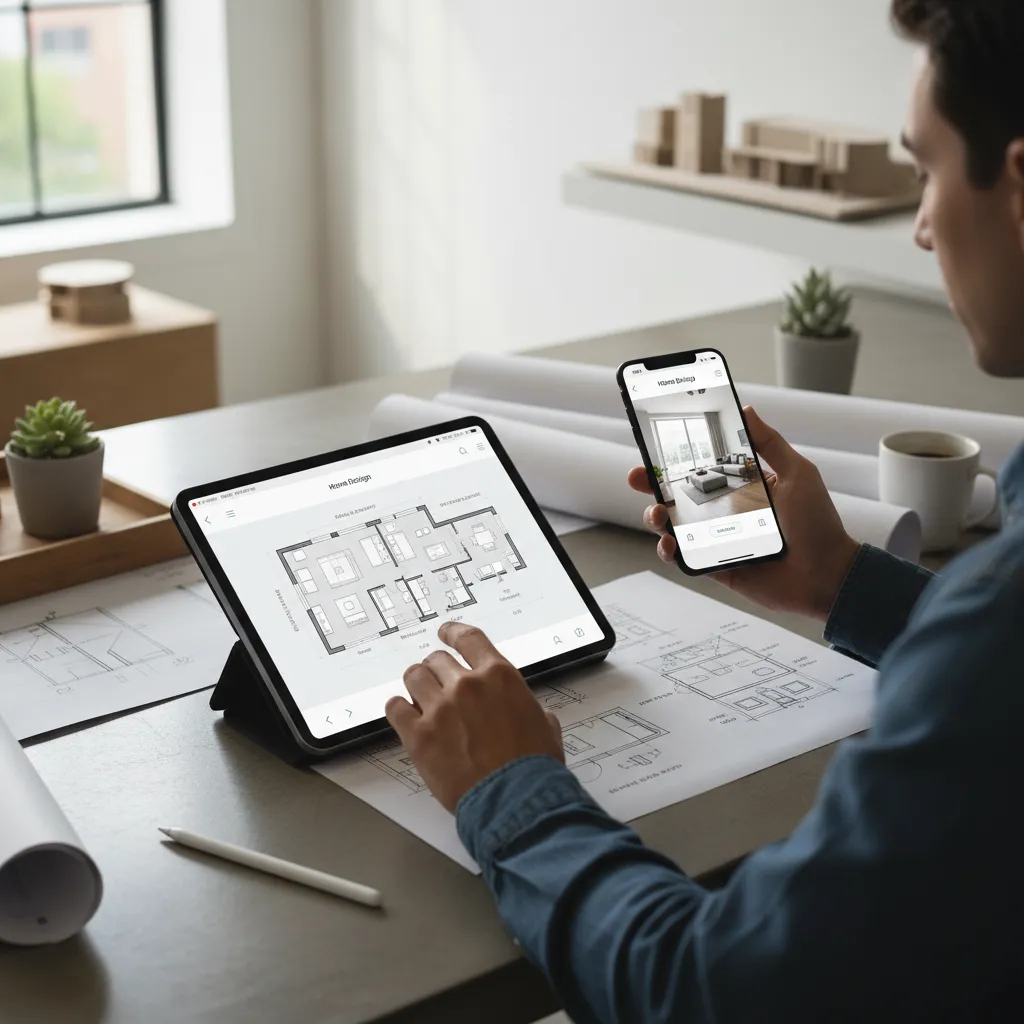 Proceso de diseño de interiores utilizando una app en tablet y móvil