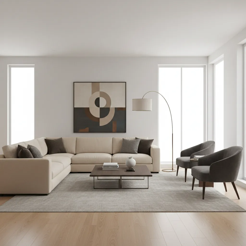 Example of visual balance and proportion in a professionally designed living room