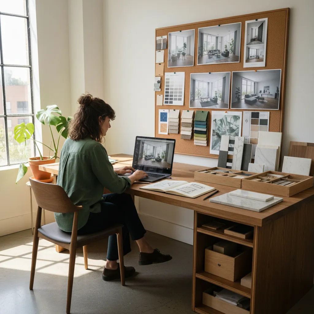 Diseñador de interiores trabajando en contenido visual para blog