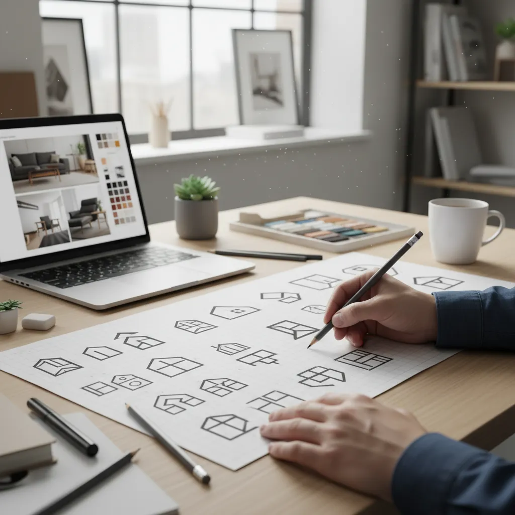 proceso creativo de diseño de logotipo para estudio de interiorismo