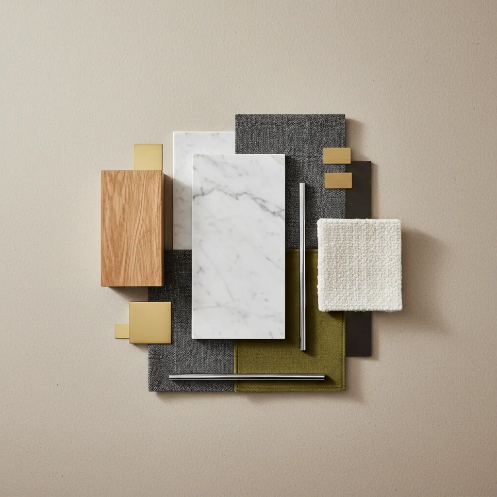 Selección de materiales y colores para definir concepto interior