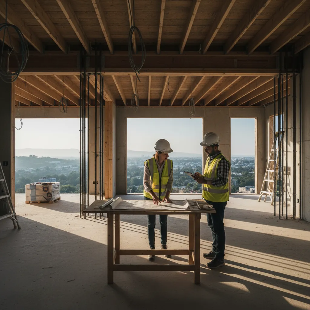 Diseñador de interiores revisando una obra residencial