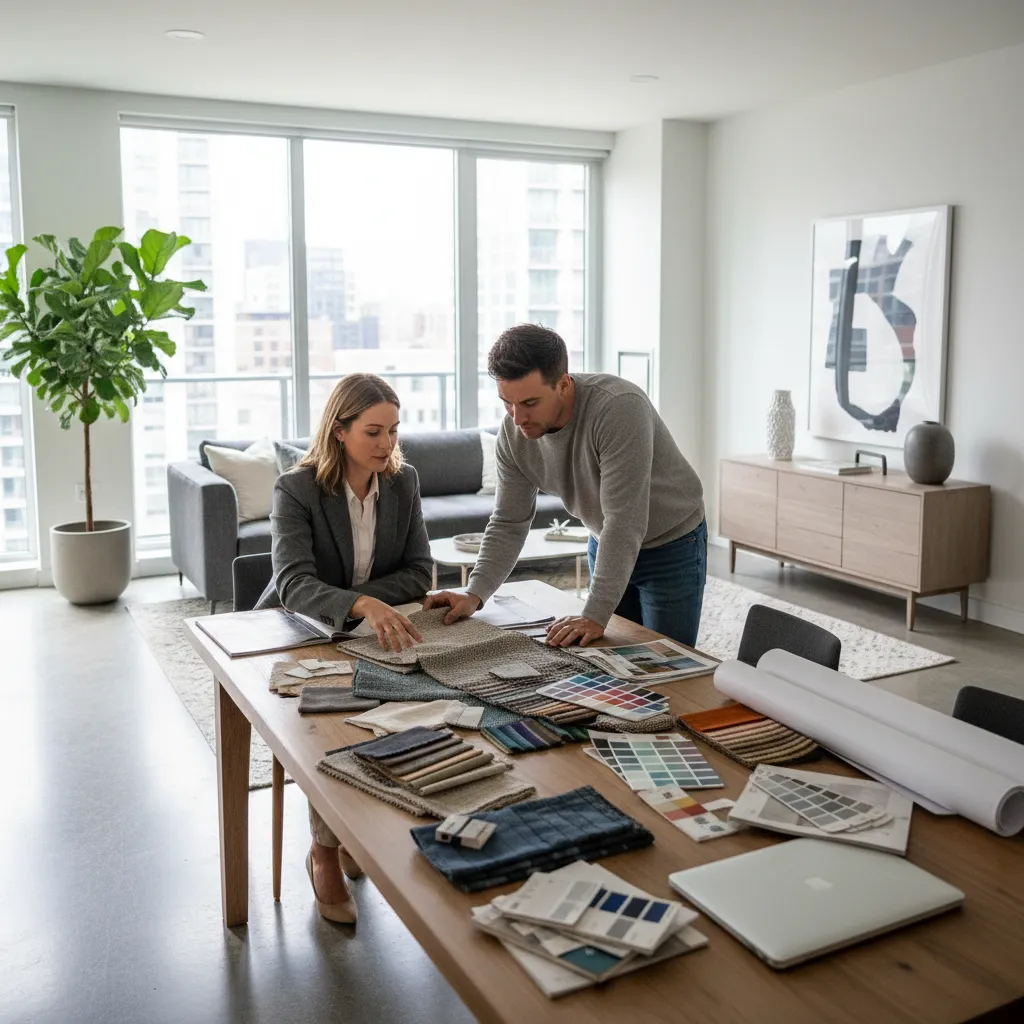 Asesoría de decoración en una vivienda con muestras de materiales
