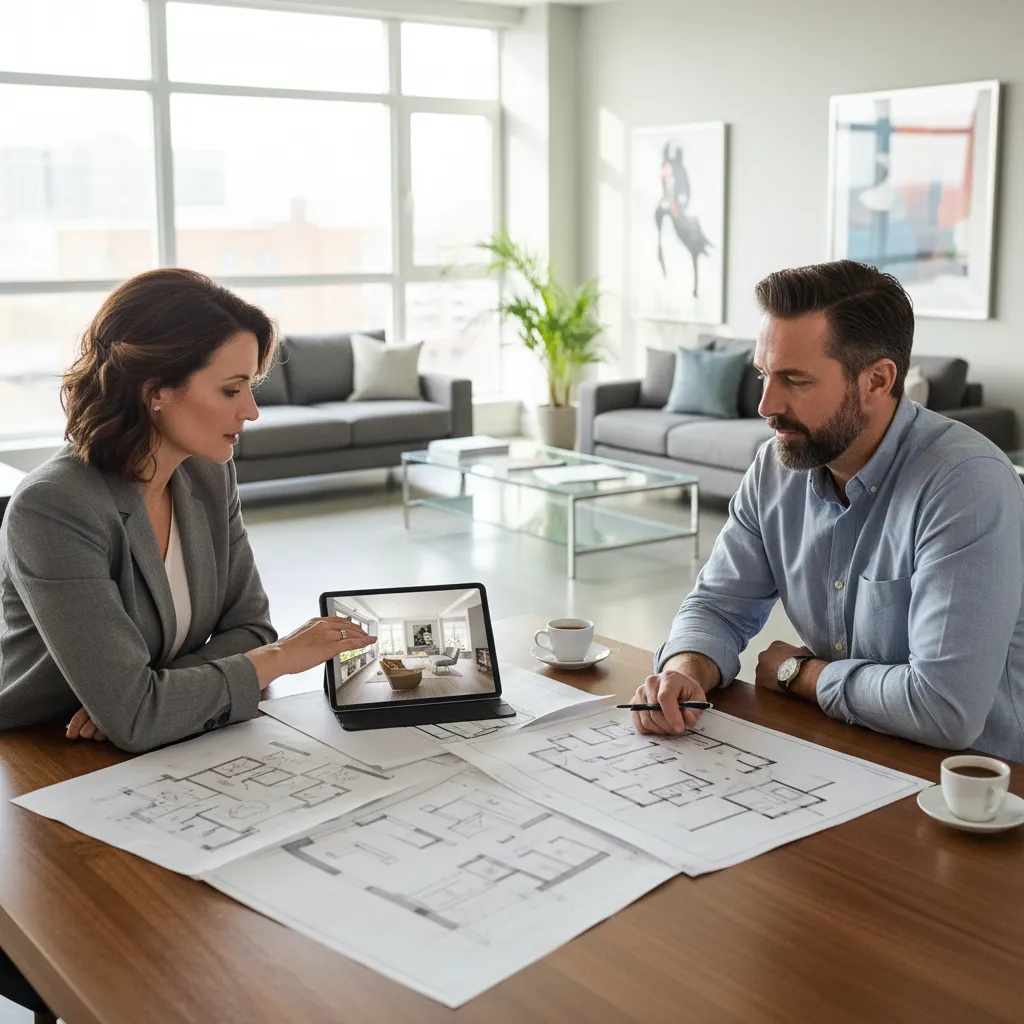 Consulta de diseño de interiores entre diseñador y cliente