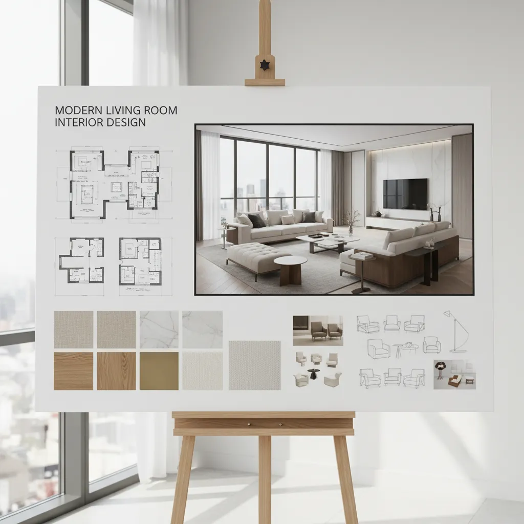 Proyecto de diseño de salón con planos y render 3D comparativo