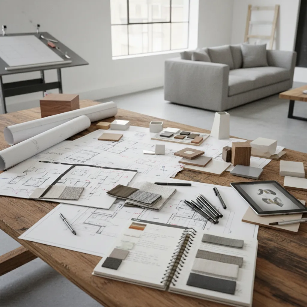 Documentación de proyecto de interiorismo con planos y notas de diseño