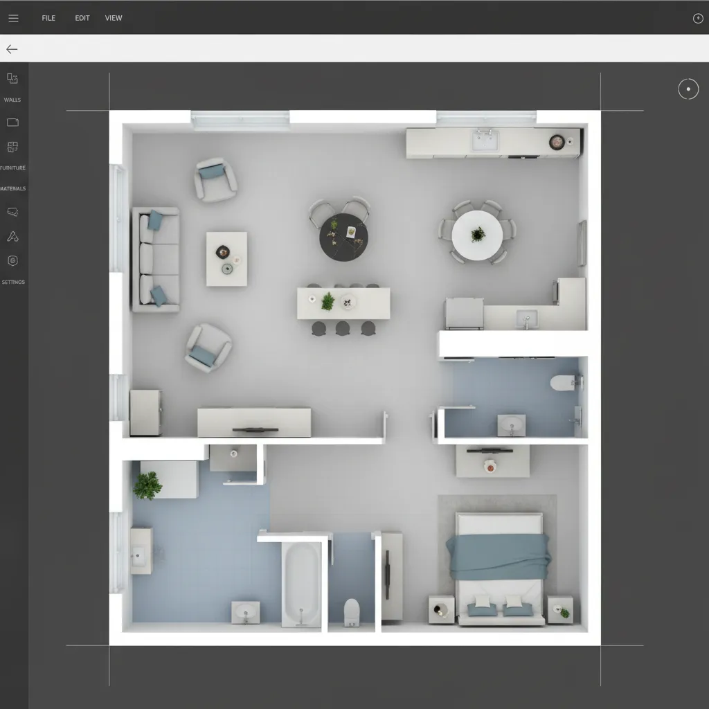 Digital floor plan layout created with interior design software