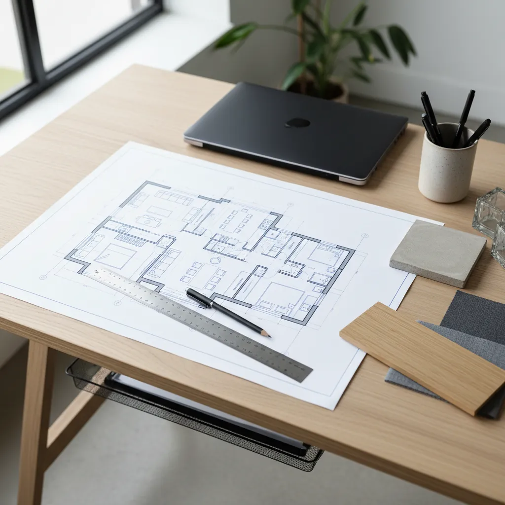 Plano arquitectónico de un apartamento con distribución interior