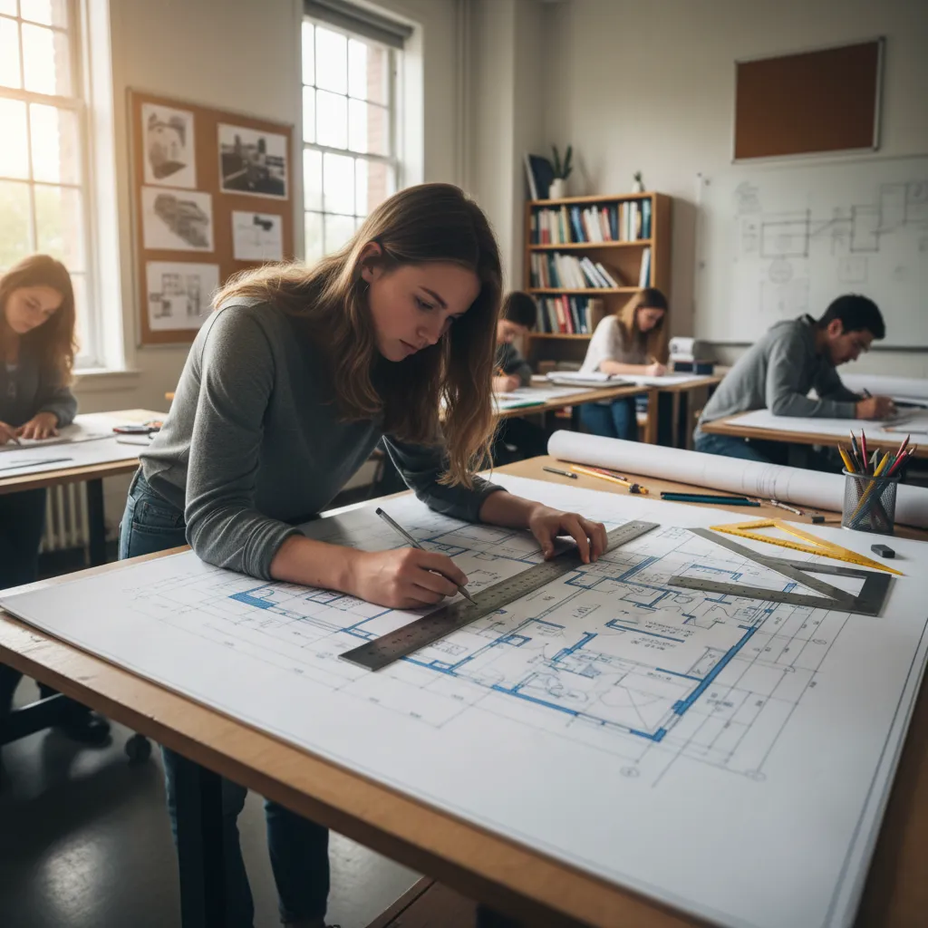 Alumno aprendiendo a dibujar planos de interiores