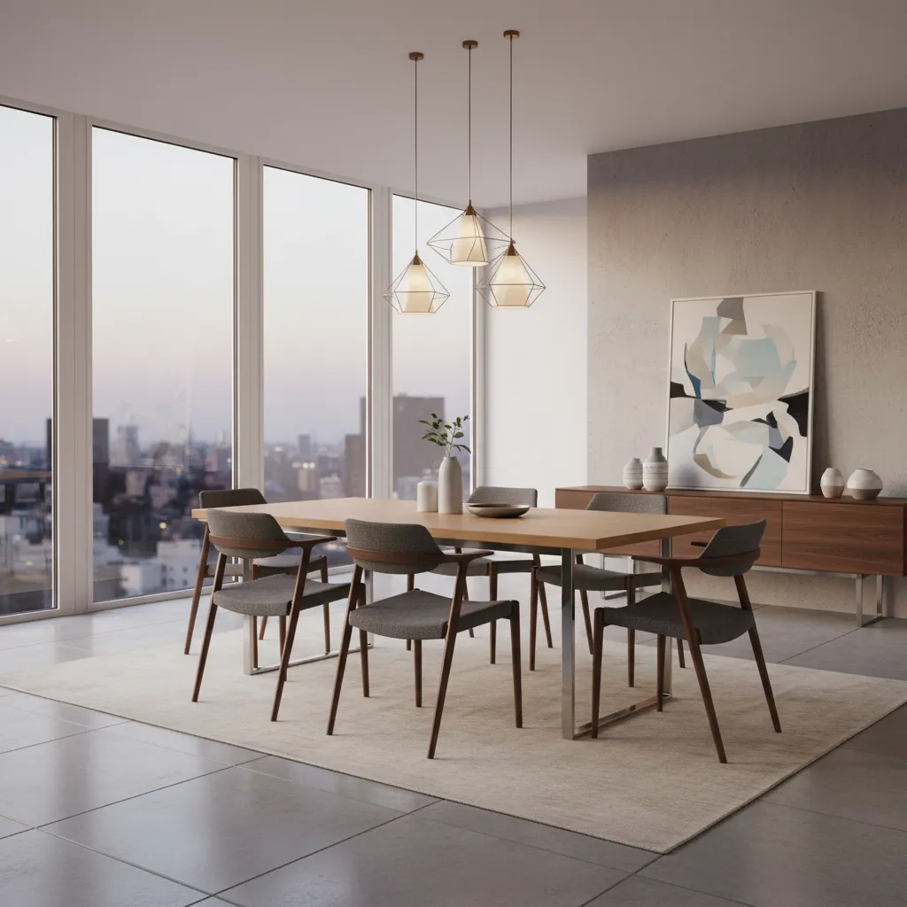 Sillas plegables de diseño integradas en un comedor contemporáneo