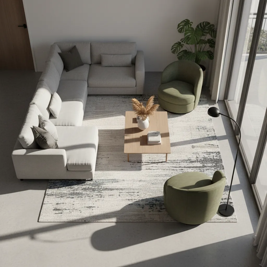 Bird’s eye interior design layout with furniture placement planning