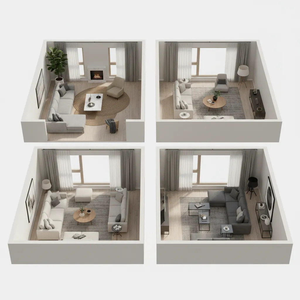 Interior layout exploration with furniture arrangement in a 3D modeling environment