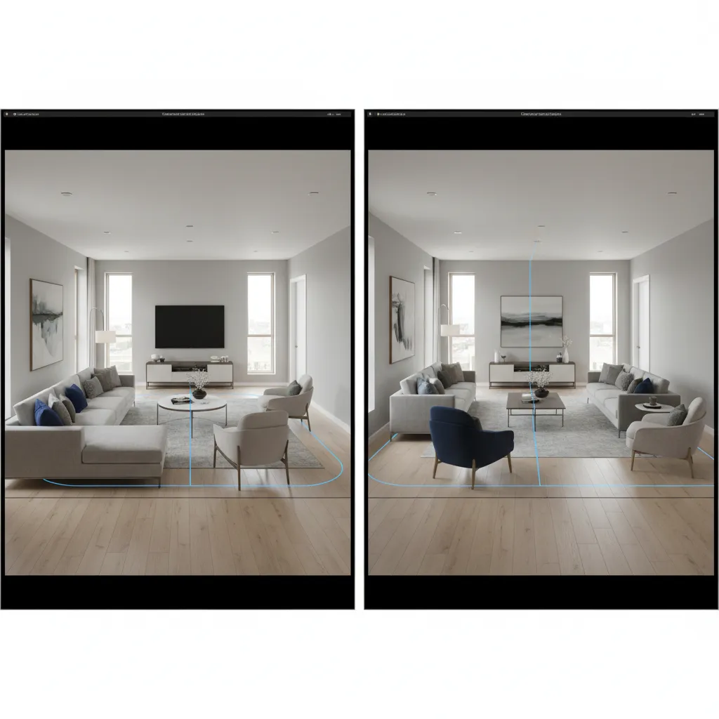 Different room layout options visualized in interior design software