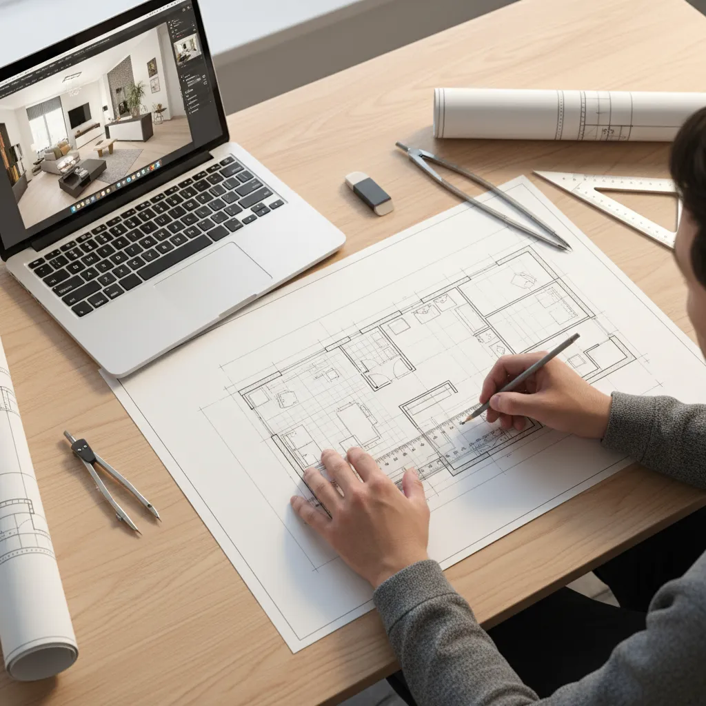 Plano de distribución de un apartamento con herramientas de diseño