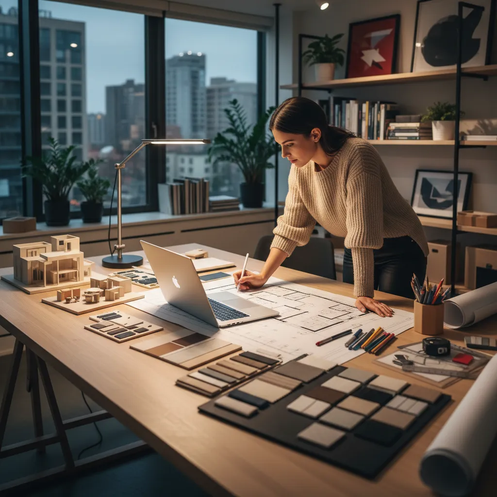 Diseñador trabajando en la planificación de distribución de un espacio