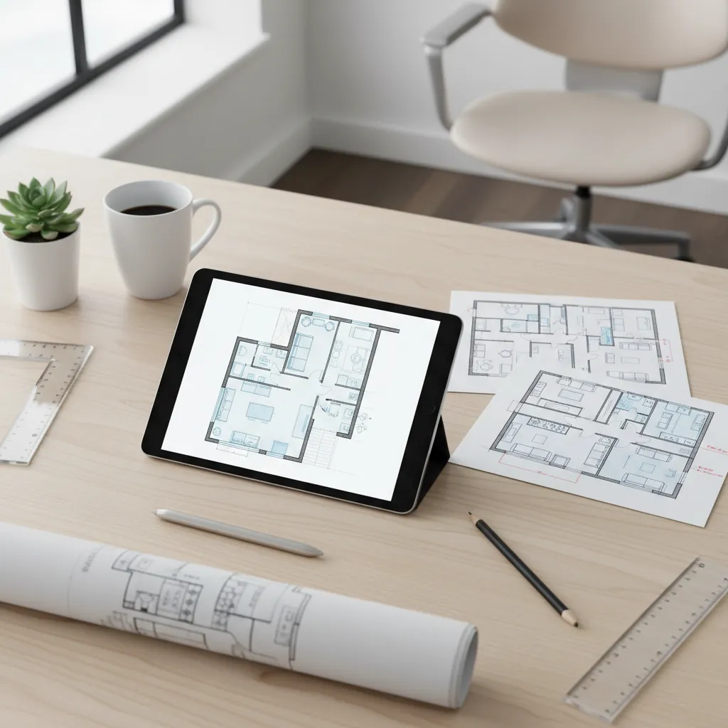 Plano de distribución de una vivienda con muebles colocados en diseño digital