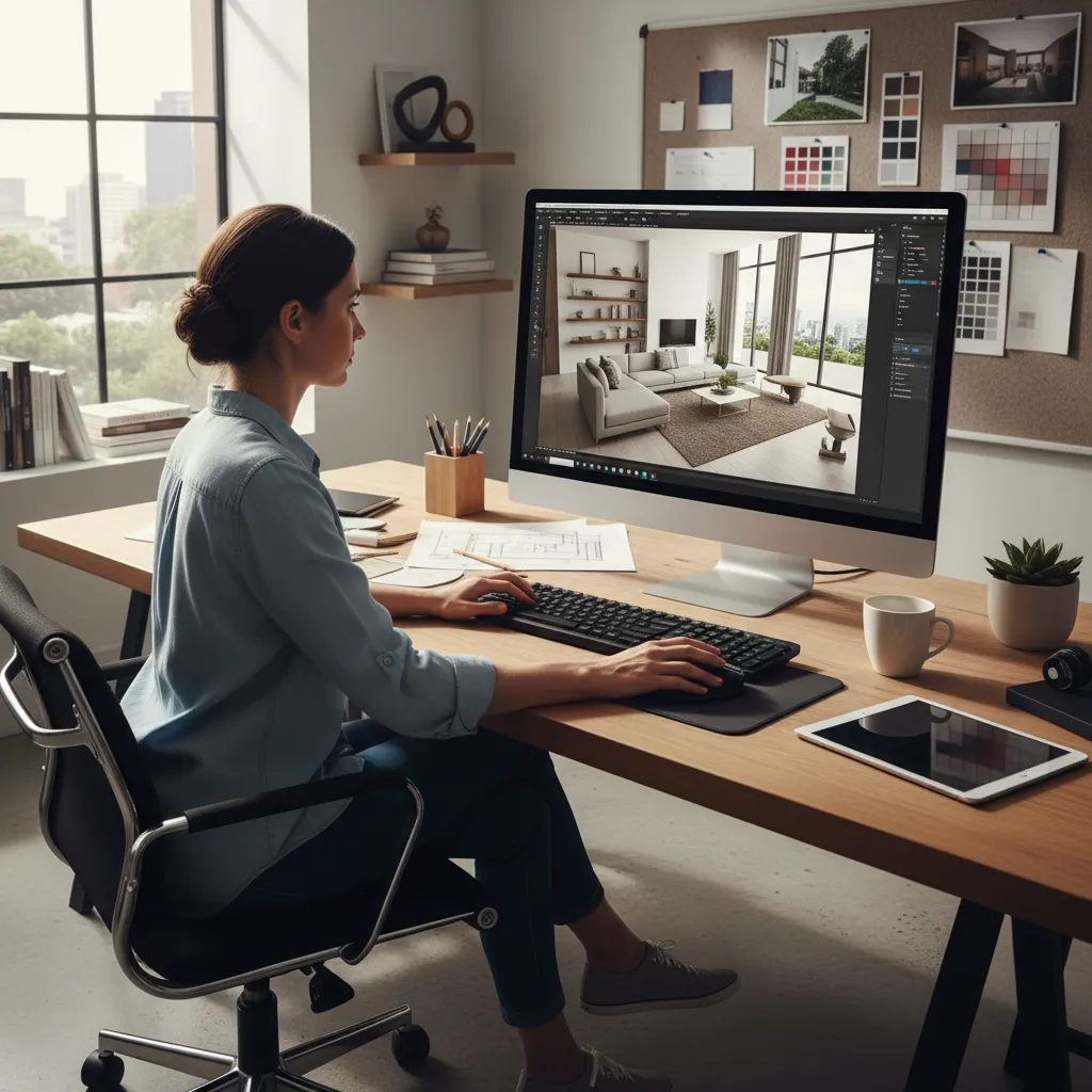 Persona utilizando un simulador de diseño de interiores en ordenador