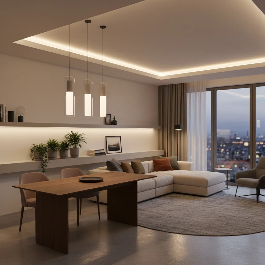 iluminación interior en capas en una vivienda contemporánea
