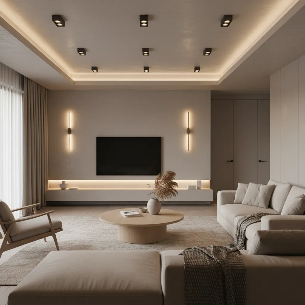 Ejemplo de iluminación bien planificada en un salón moderno