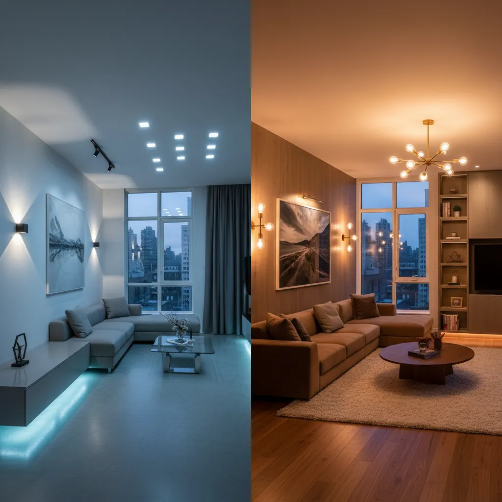 Comparación entre iluminación deficiente y buena iluminación interior
